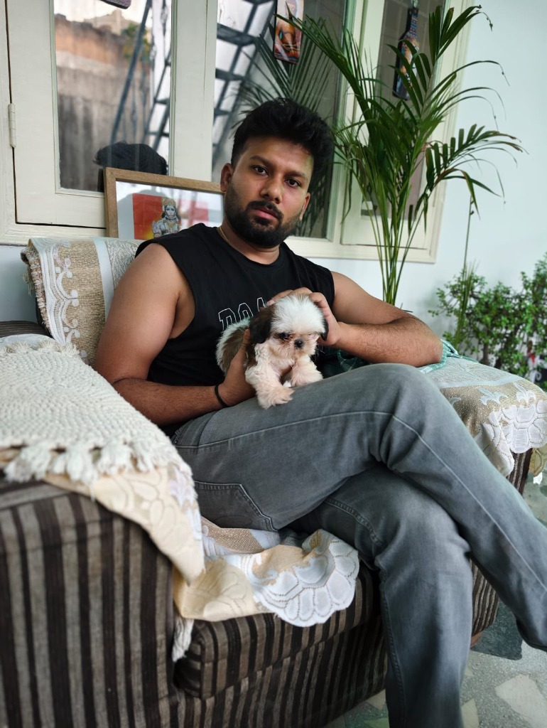 Happy client with puppy in Noida